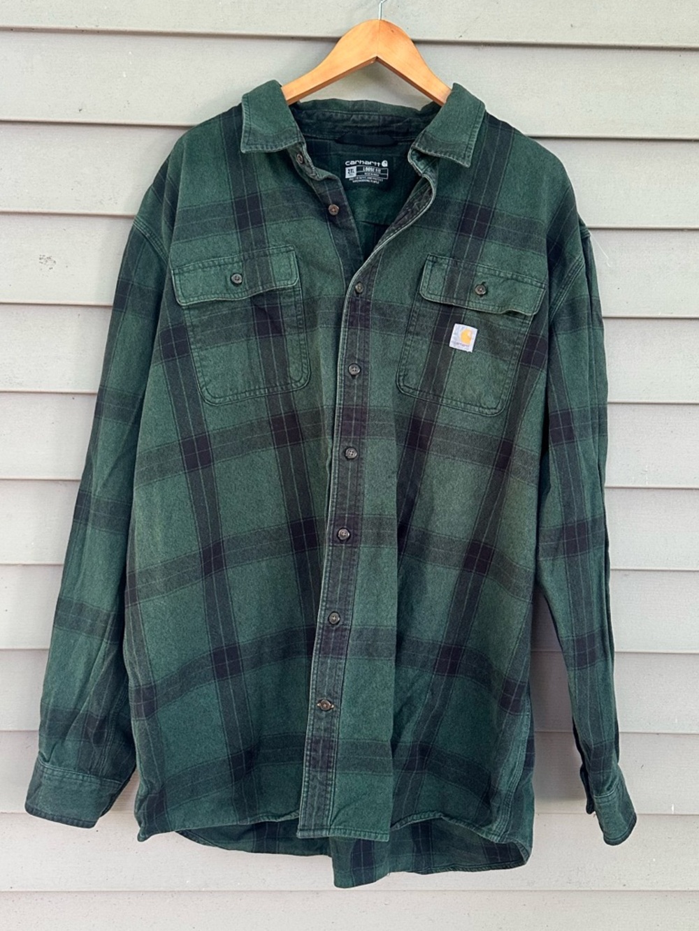 Carhartt flannel plaid shirt button front 2X tall loose fit